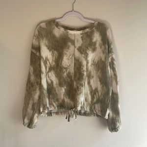 Gillie Women’s S Long Sleeve Green and Cream Top